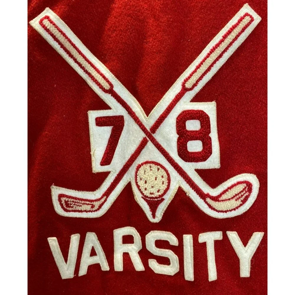 Vintage Red Wool Varsity Jacket Hewitt Golf Size 36 Mens High School Retro - Picture 3 of 11